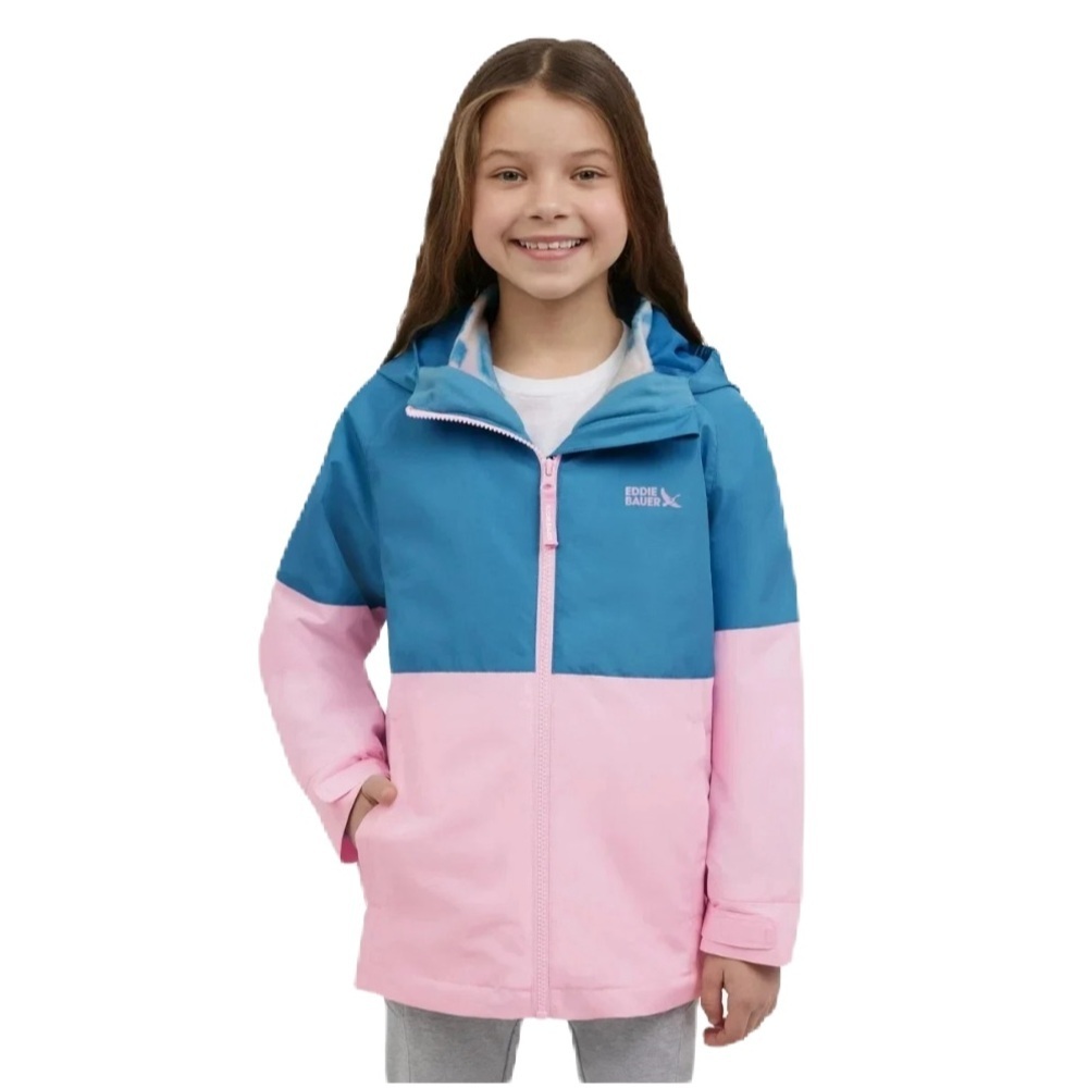 NWT Eddie Bauer Kids Blue and Pink Hooded 3-in-1 Jacket Size M 10/12 - Picture 9 of 11